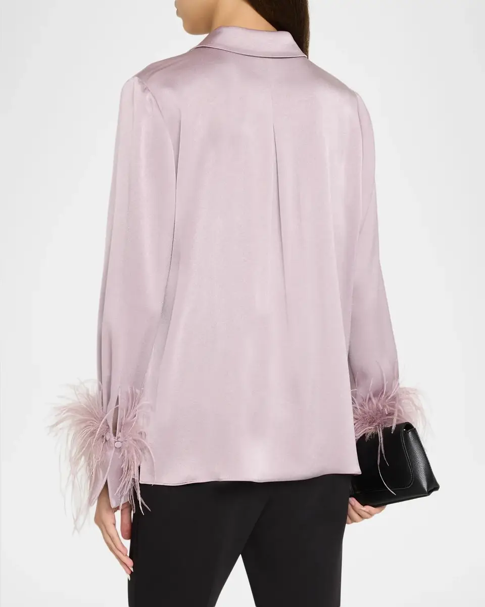 Ungaro Luna Feather-Cuff Satin Blouse | Thumbnail 3 Ungaro Luna Feather-Cuff Satin Blouse | Thumbnail 3
