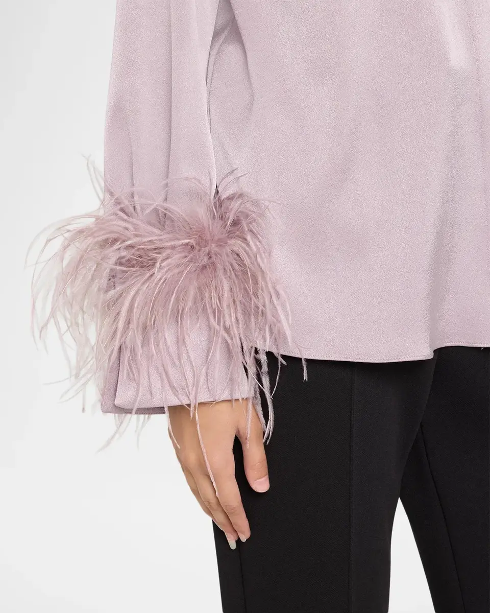 Ungaro Luna Feather-Cuff Satin Blouse | Thumbnail 5 Ungaro Luna Feather-Cuff Satin Blouse | Thumbnail 5