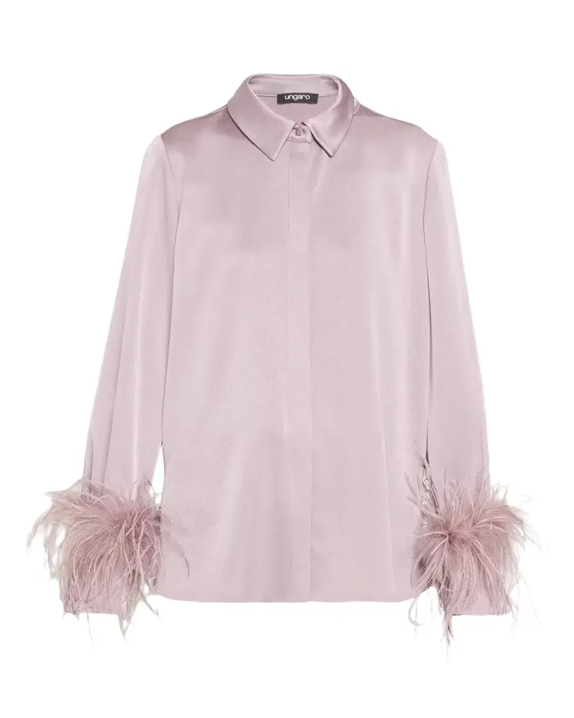 Luna Feather-Cuff Satin Blouse Luna Feather-Cuff Satin Blouse