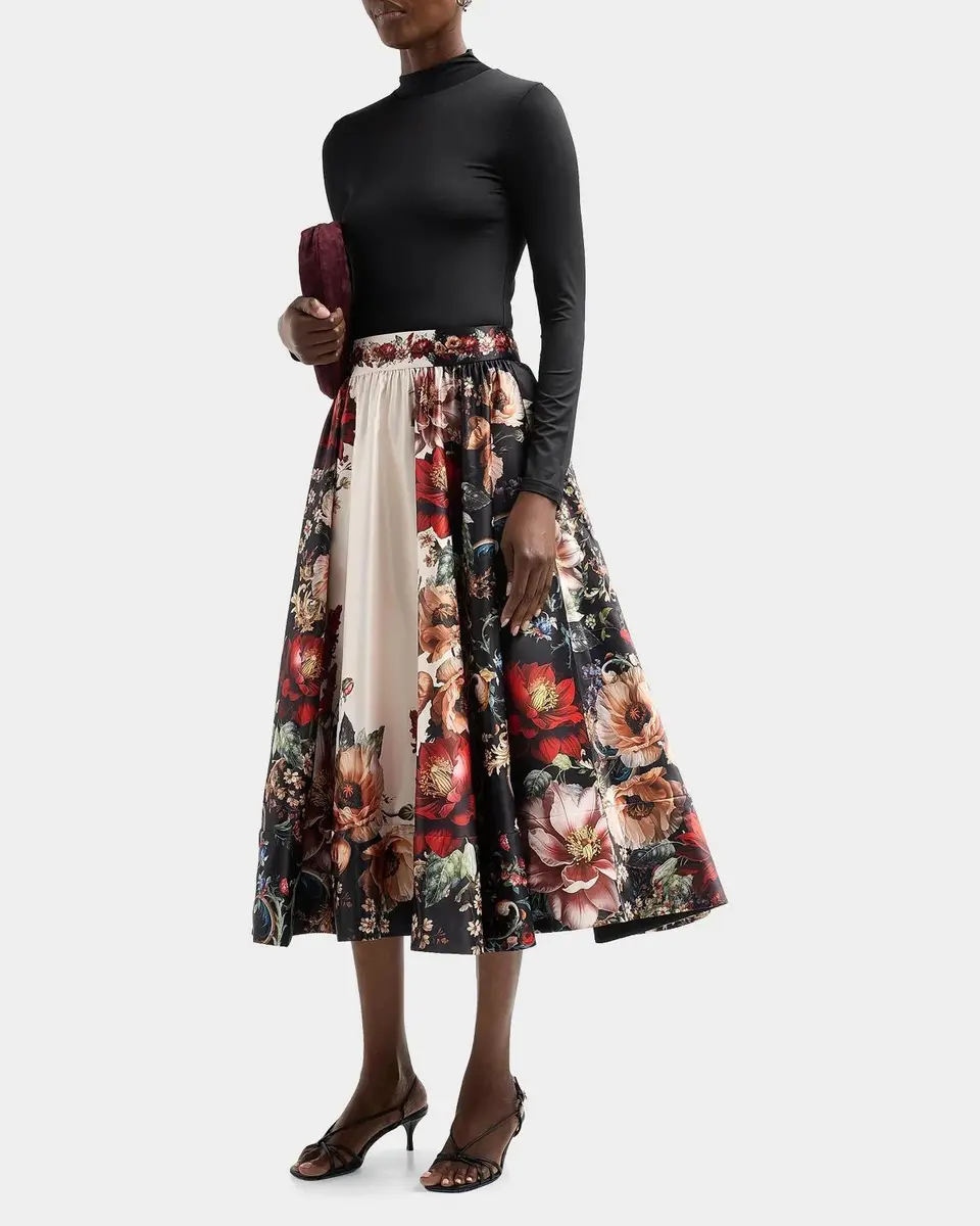 Alice + Olivia Chara Turtleneck Floral Flare Skirt Midi Dress | Thumbnail 4 Alice + Olivia Chara Turtleneck Floral Flare Skirt Midi Dress | Thumbnail 4