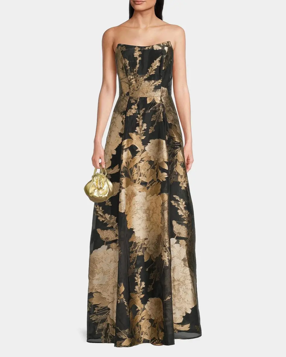 Kay Unger New York Willow Floral Metallic Organza Gown | Thumbnail 2