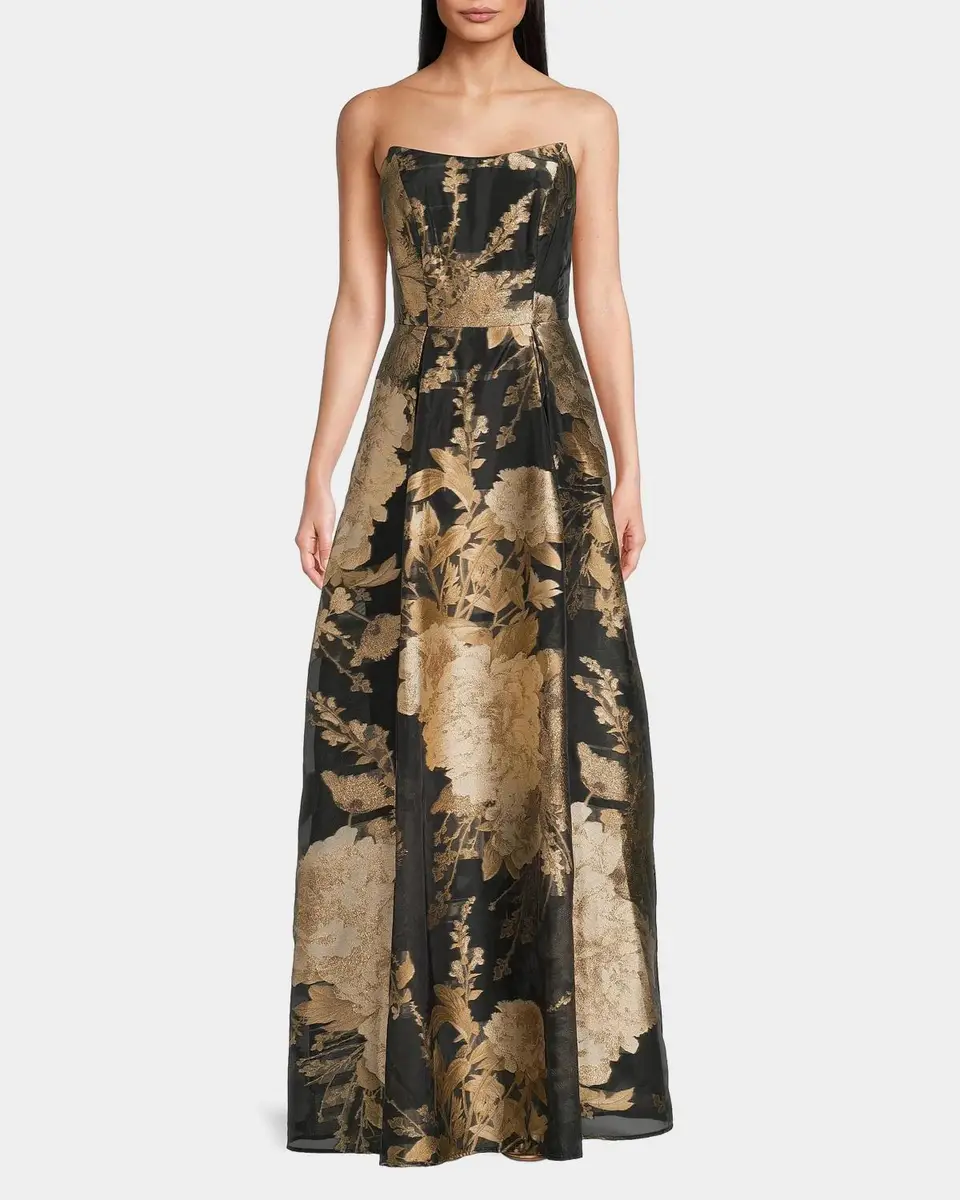 Kay Unger New York Willow Floral Metallic Organza Gown | Thumbnail 4