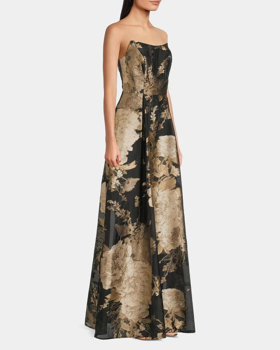 Kay Unger New York Willow Floral Metallic Organza Gown | Thumbnail 6