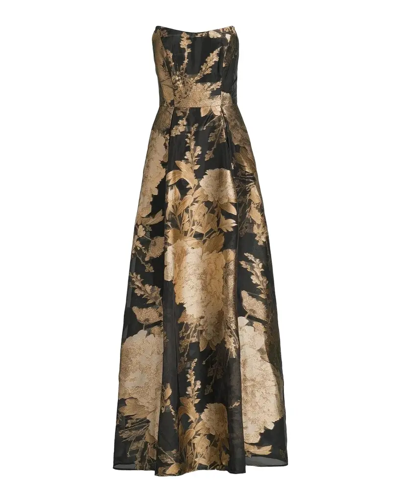 Kay Unger New York Willow Floral Metallic Organza Gown