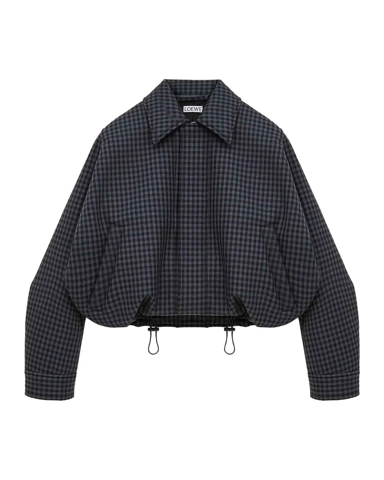 Check Wool-Blend Drawstring Balloon Jacket Check Wool-Blend Drawstring Balloon Jacket