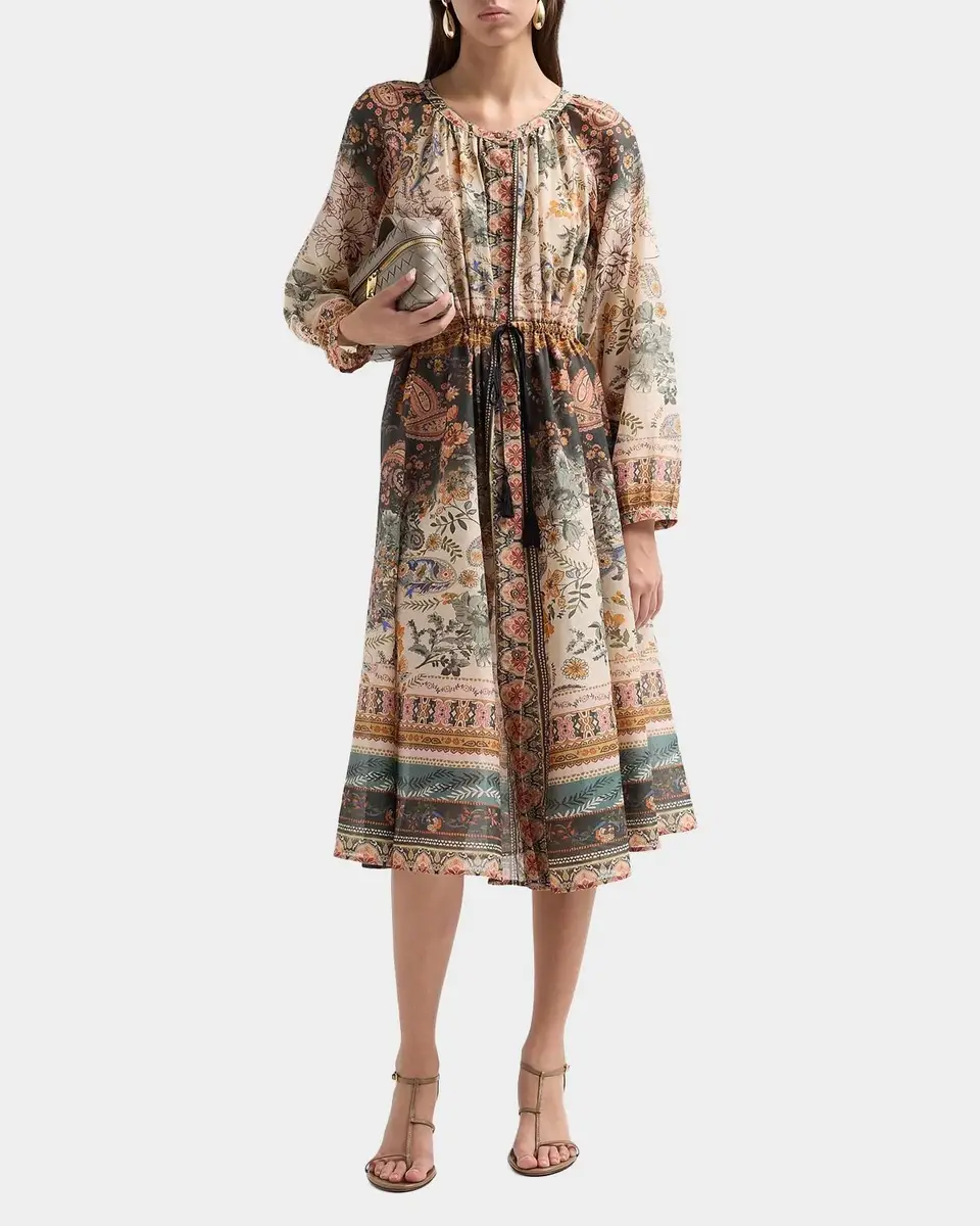 Johnny Was Michaella Printed Cotton-Silk Midi Dress | Thumbnail 2