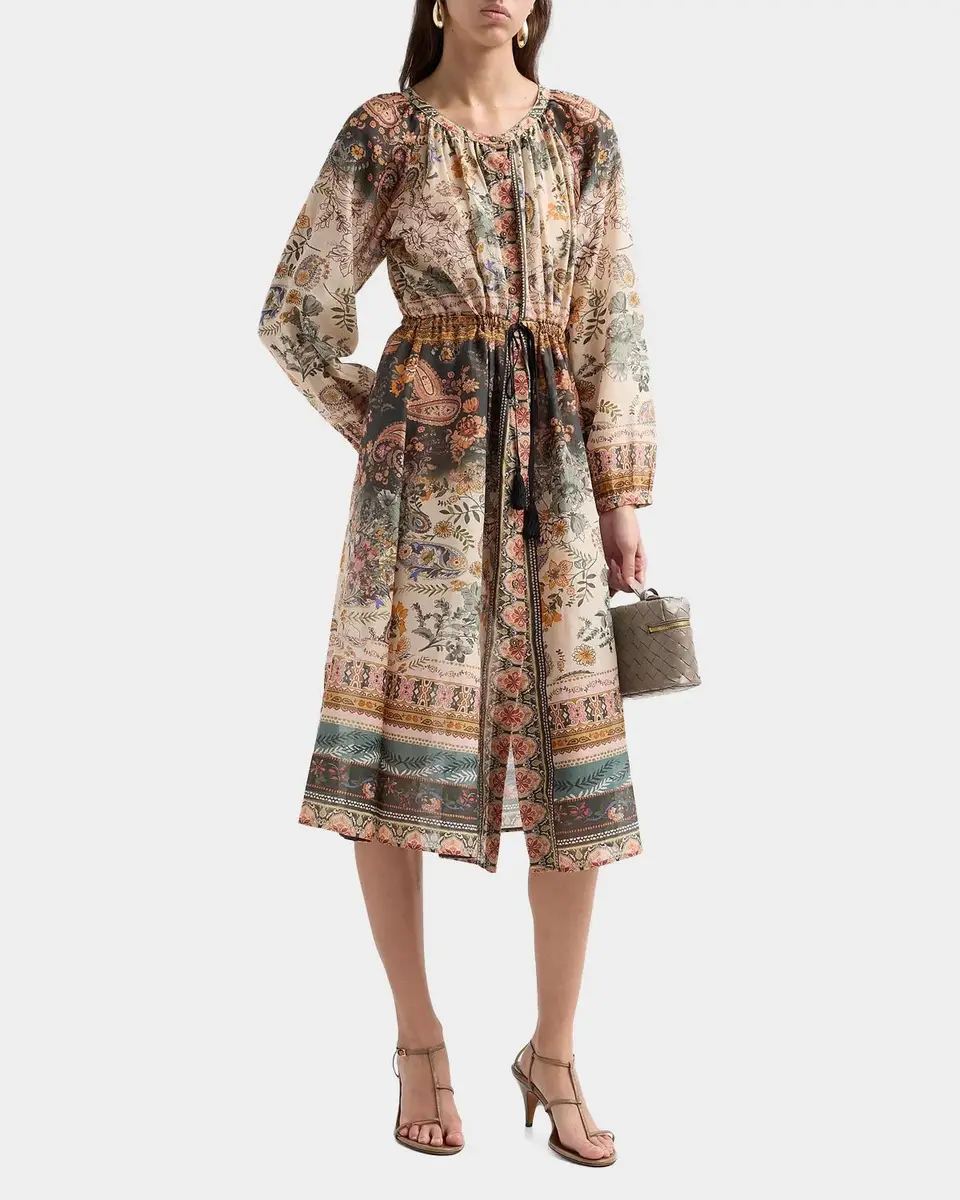 Johnny Was Michaella Printed Cotton-Silk Midi Dress | Thumbnail 4
