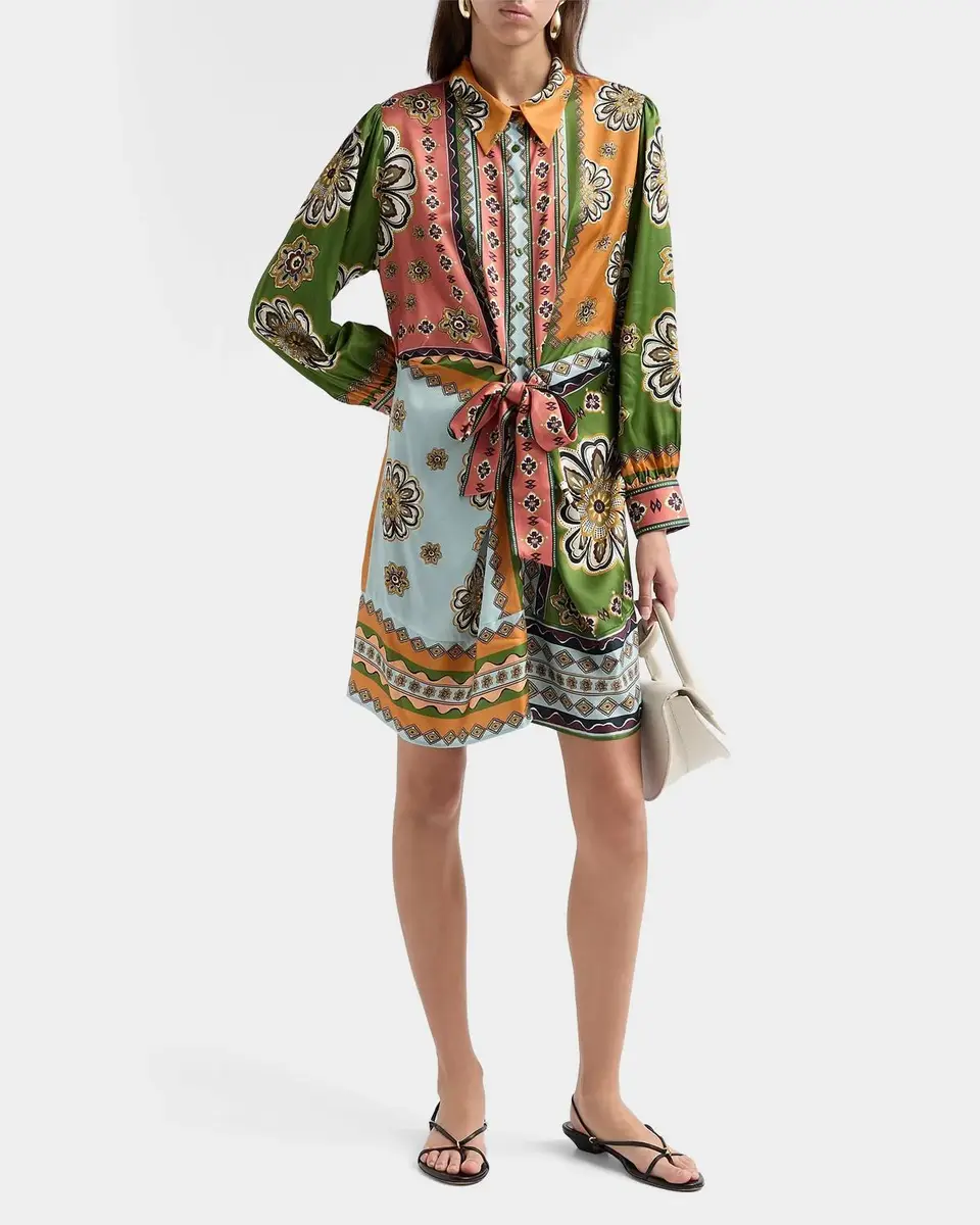 Johnny Was Maxima Tie-Waist Patchwork Mini Shirtdress | Thumbnail 2 Johnny Was Maxima Tie-Waist Patchwork Mini Shirtdress | Thumbnail 2