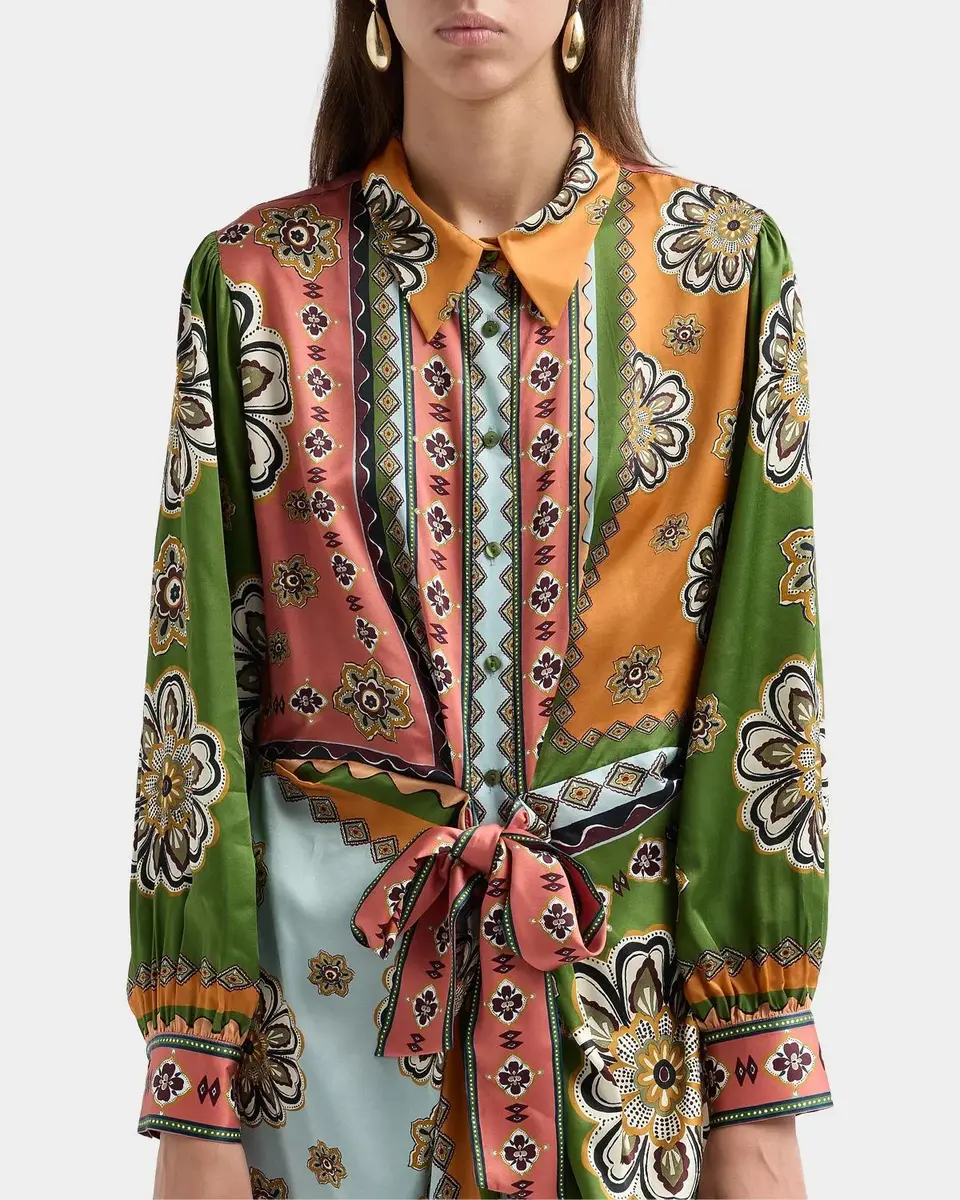 Johnny Was Maxima Tie-Waist Patchwork Mini Shirtdress | Thumbnail 5 Johnny Was Maxima Tie-Waist Patchwork Mini Shirtdress | Thumbnail 5