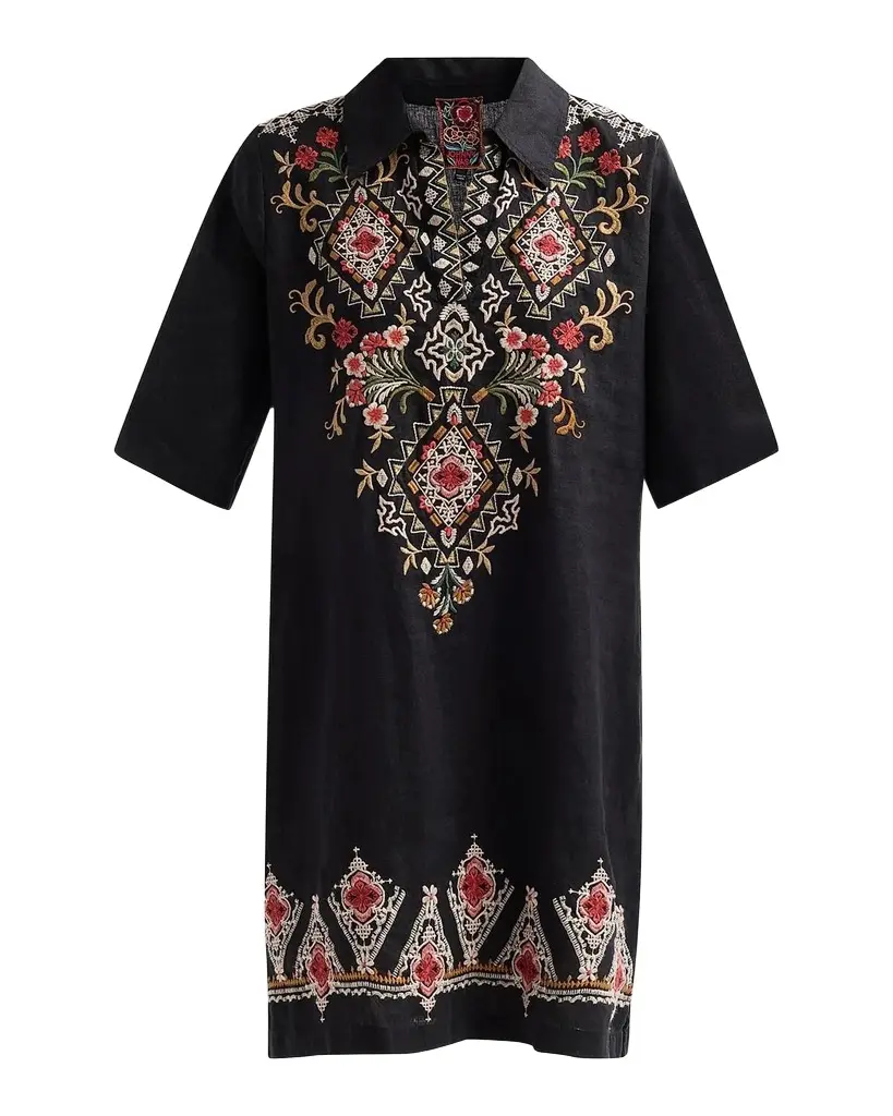 Embroidered Linen Mini Shift Dress Embroidered Linen Mini Shift Dress
