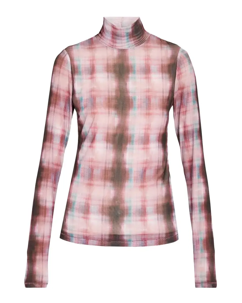 rag & bone Yana Sheer Plaid Turtleneck Top