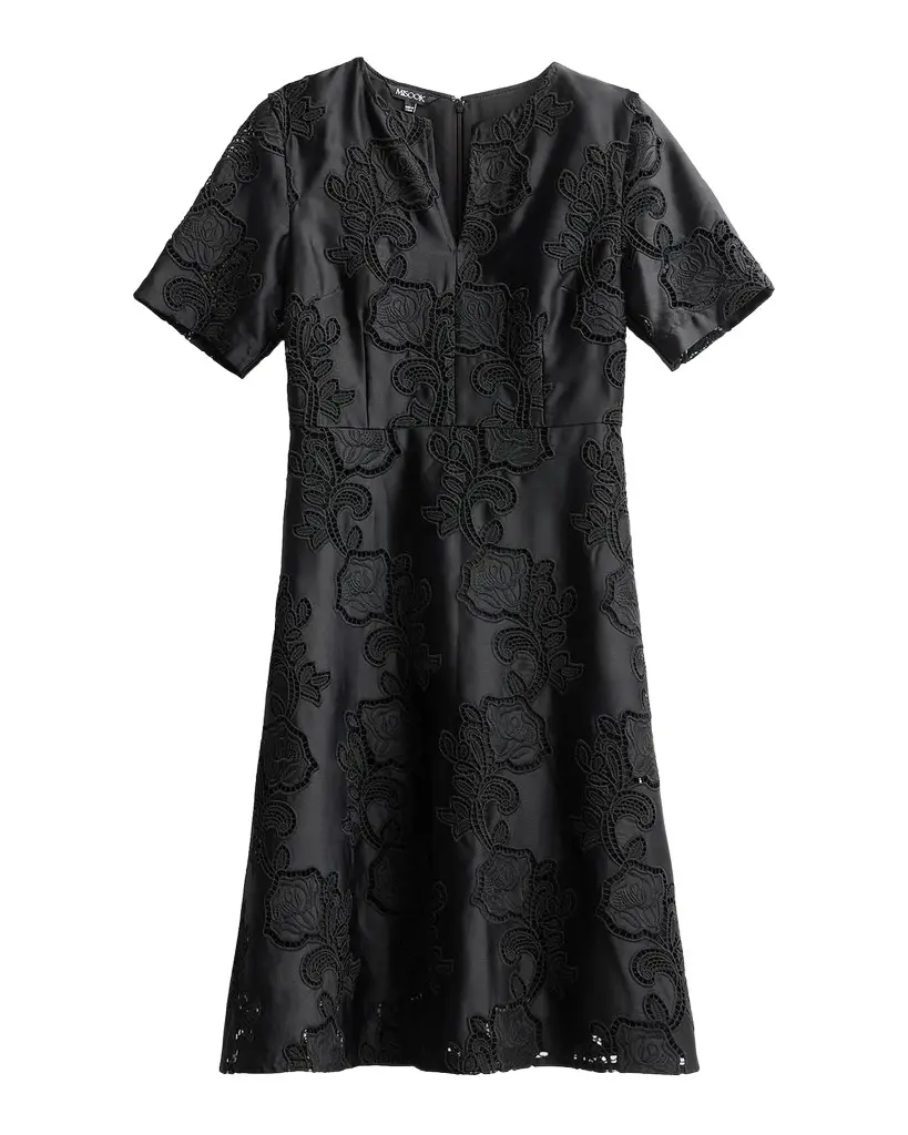Floral-Embroidered Knee-Length Dress