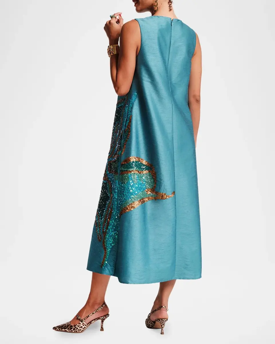 Frances Valentine Alice Sequin Floral Trapeze Midi Dress | Thumbnail 3