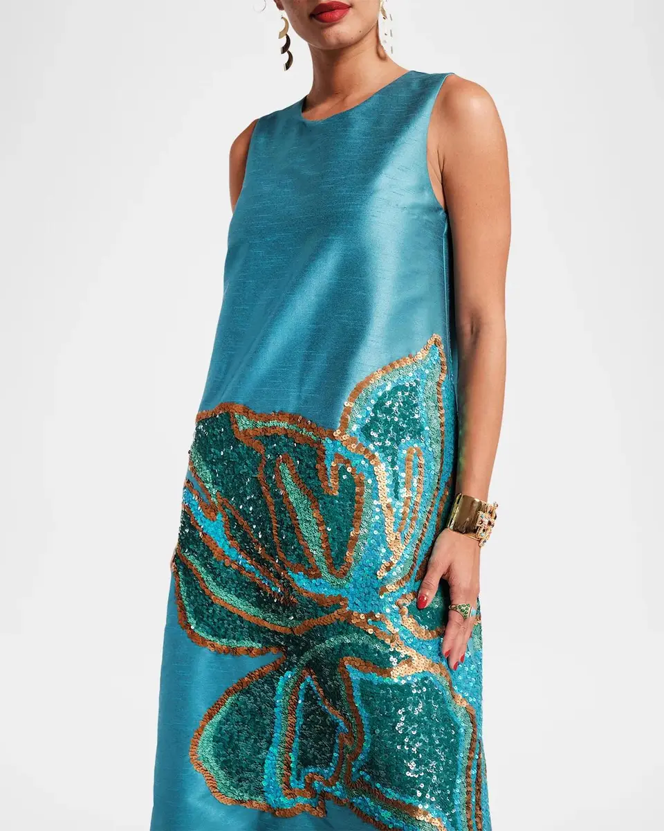 Frances Valentine Alice Sequin Floral Trapeze Midi Dress | Thumbnail 4