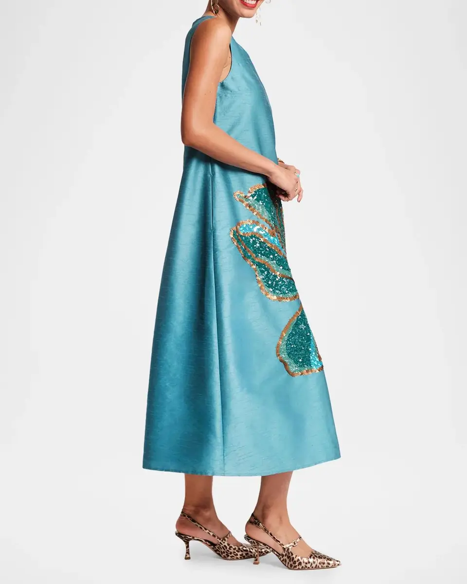 Frances Valentine Alice Sequin Floral Trapeze Midi Dress | Thumbnail 5