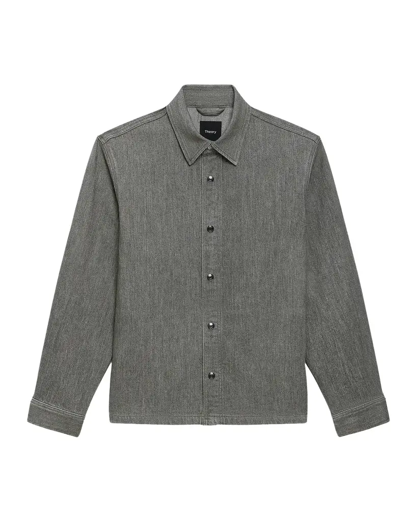 Theory Men's Grey-Wash Denim Overshirt