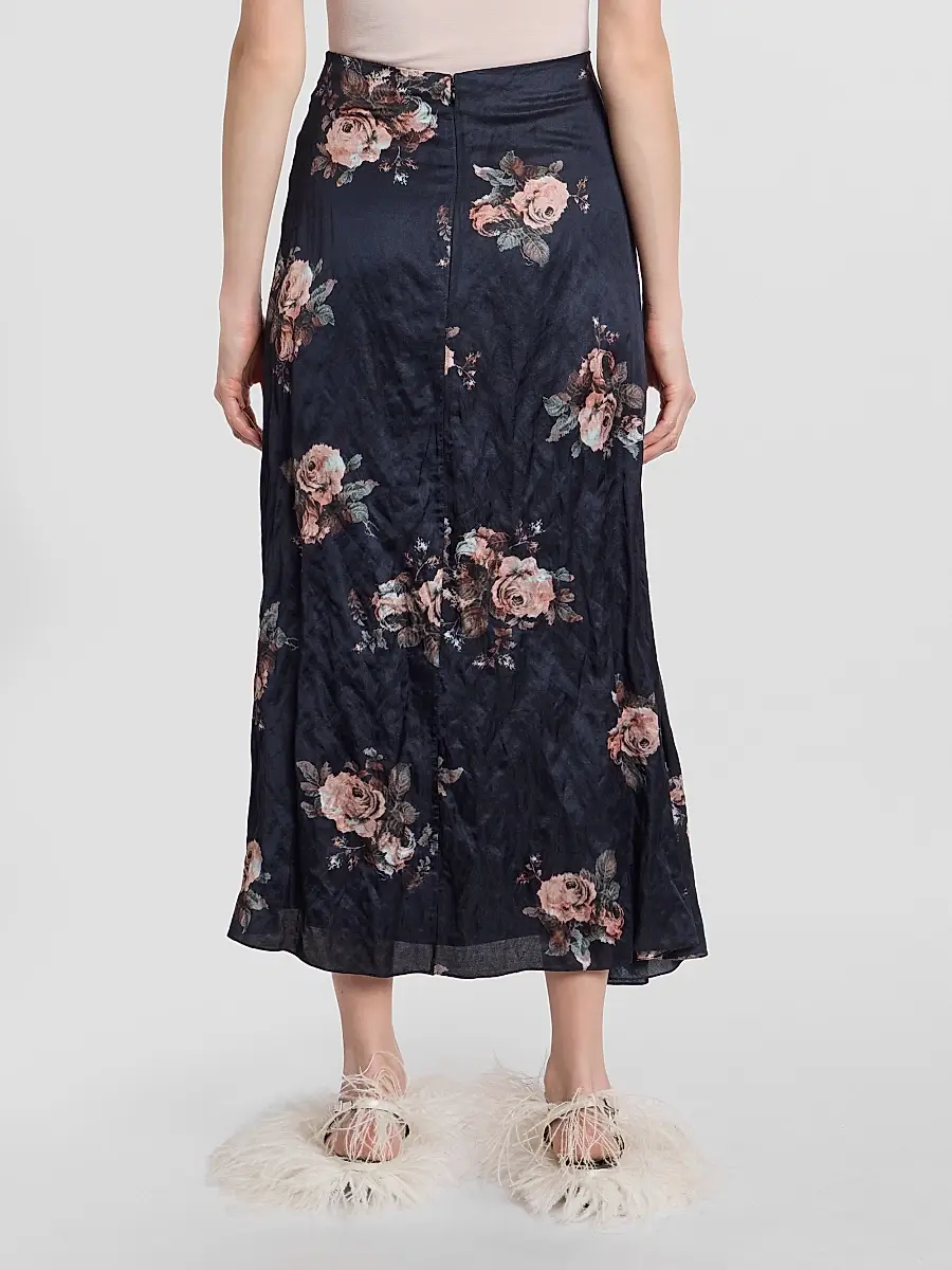 Erdem Women's Draped Floral Crushed Satin Midi Skirt | Thumbnail 3