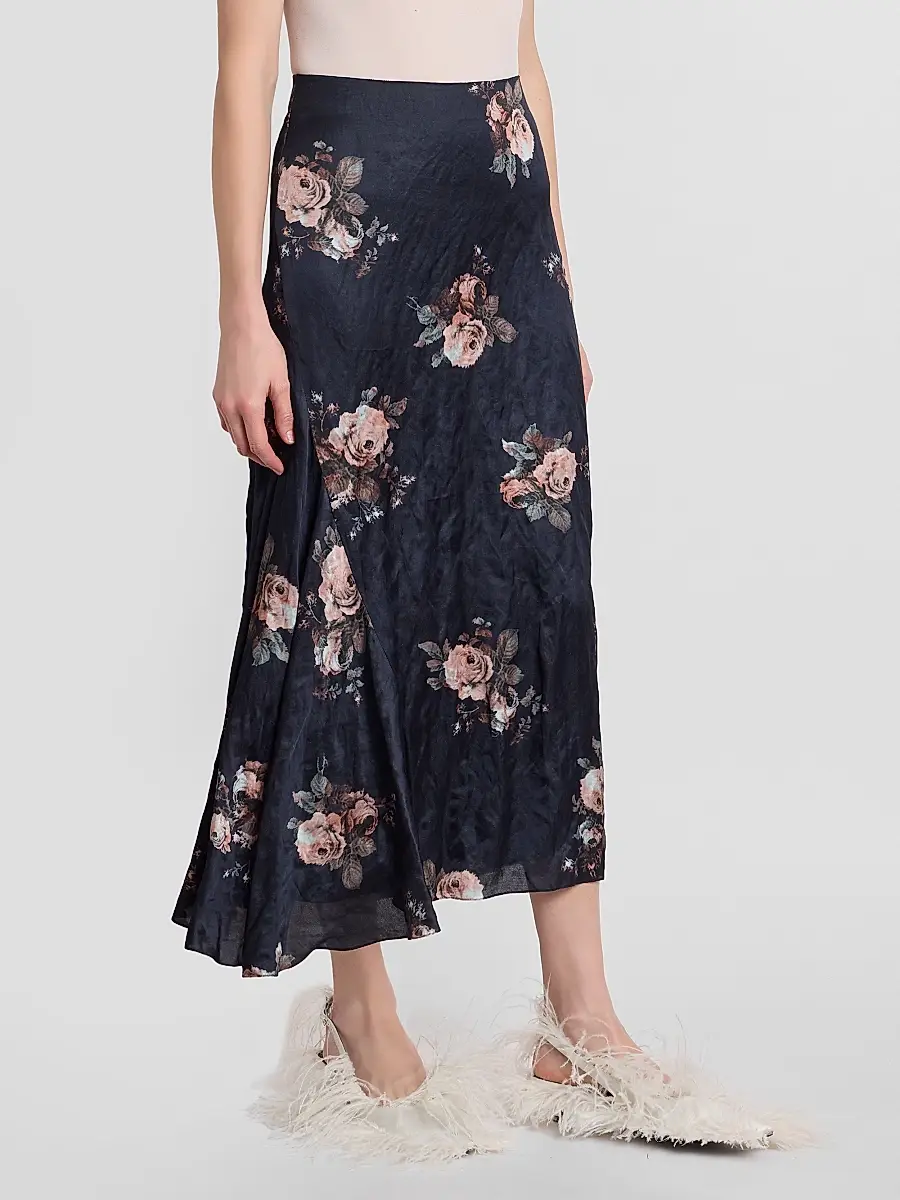 Erdem Women's Draped Floral Crushed Satin Midi Skirt | Thumbnail 4