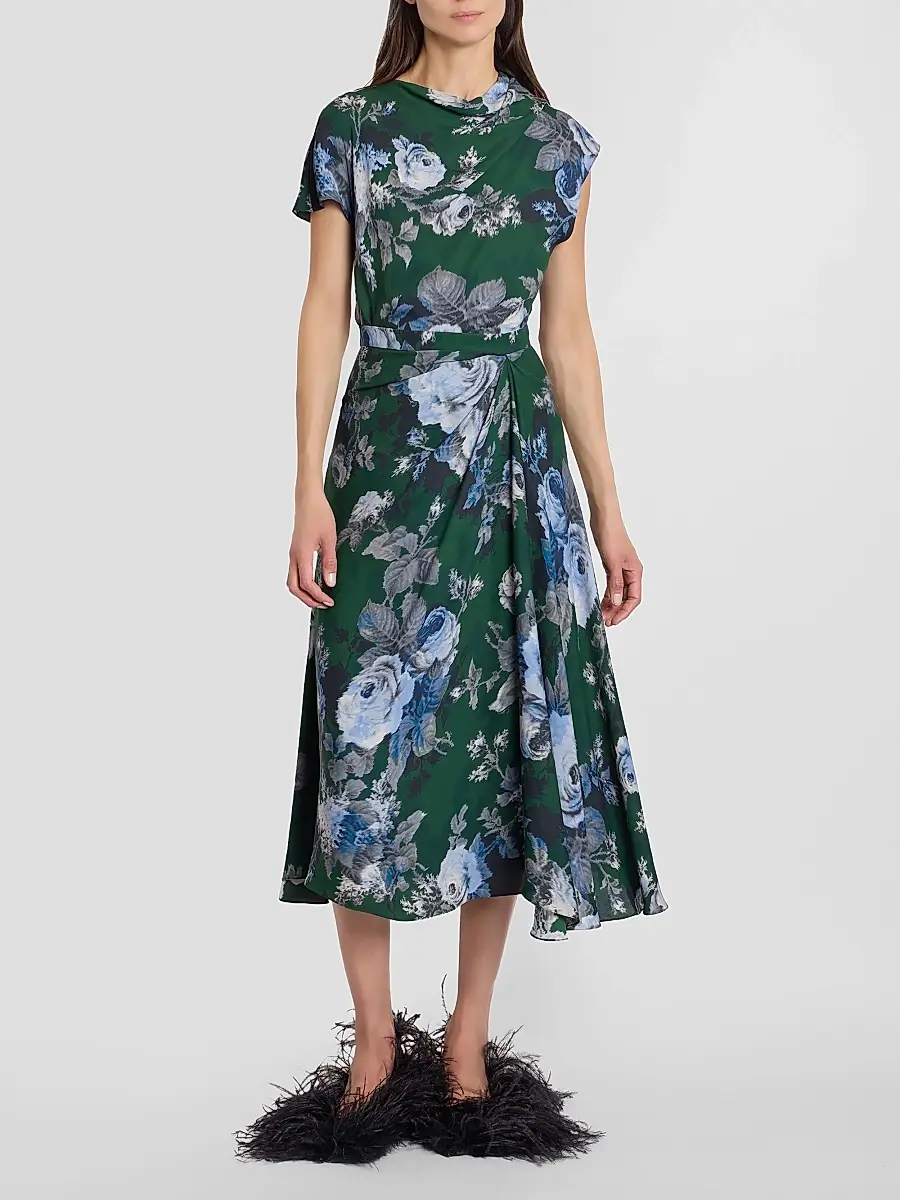 Erdem Women's Draped Floral Crepe Midi Skirt | Thumbnail 2