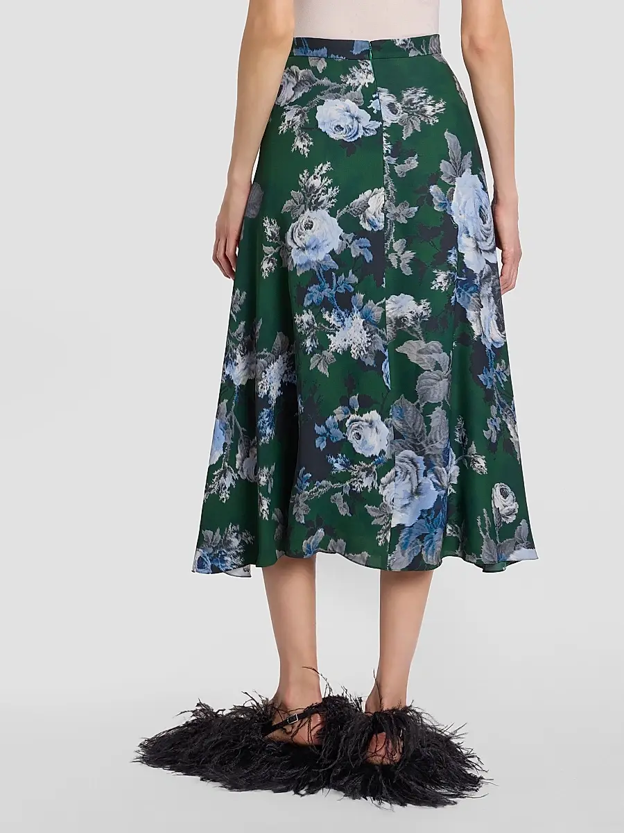 Erdem Women's Draped Floral Crepe Midi Skirt | Thumbnail 3