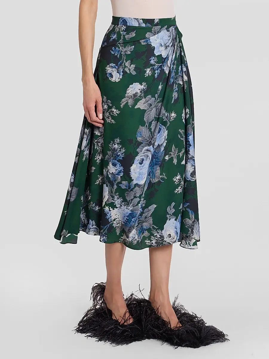 Erdem Women's Draped Floral Crepe Midi Skirt | Thumbnail 4