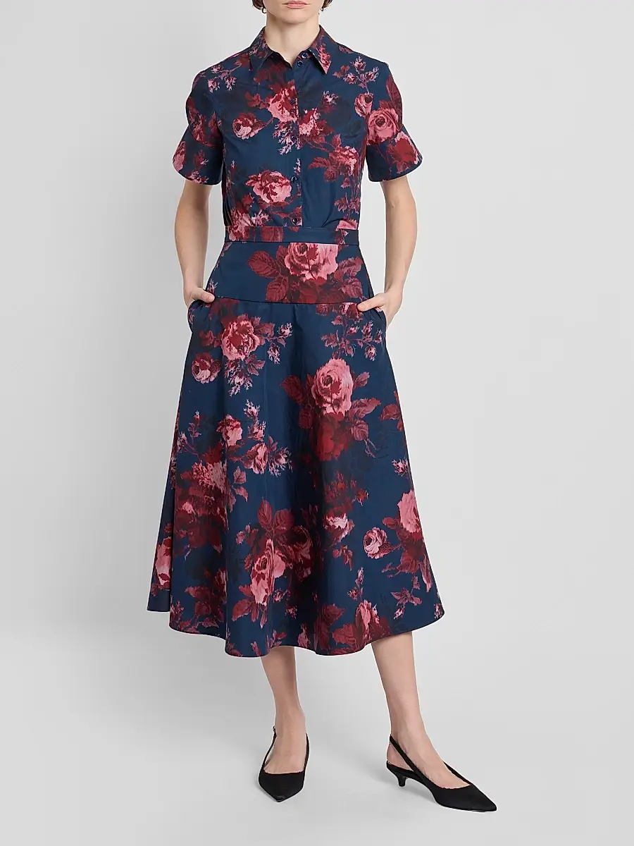 Erdem Women's Floral Cotton A-Line Midi Skirt | Thumbnail 2