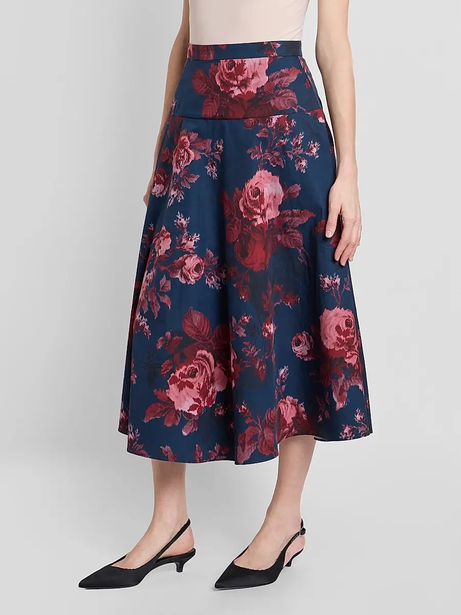 Erdem Women's Floral Cotton A-Line Midi Skirt | Thumbnail 4