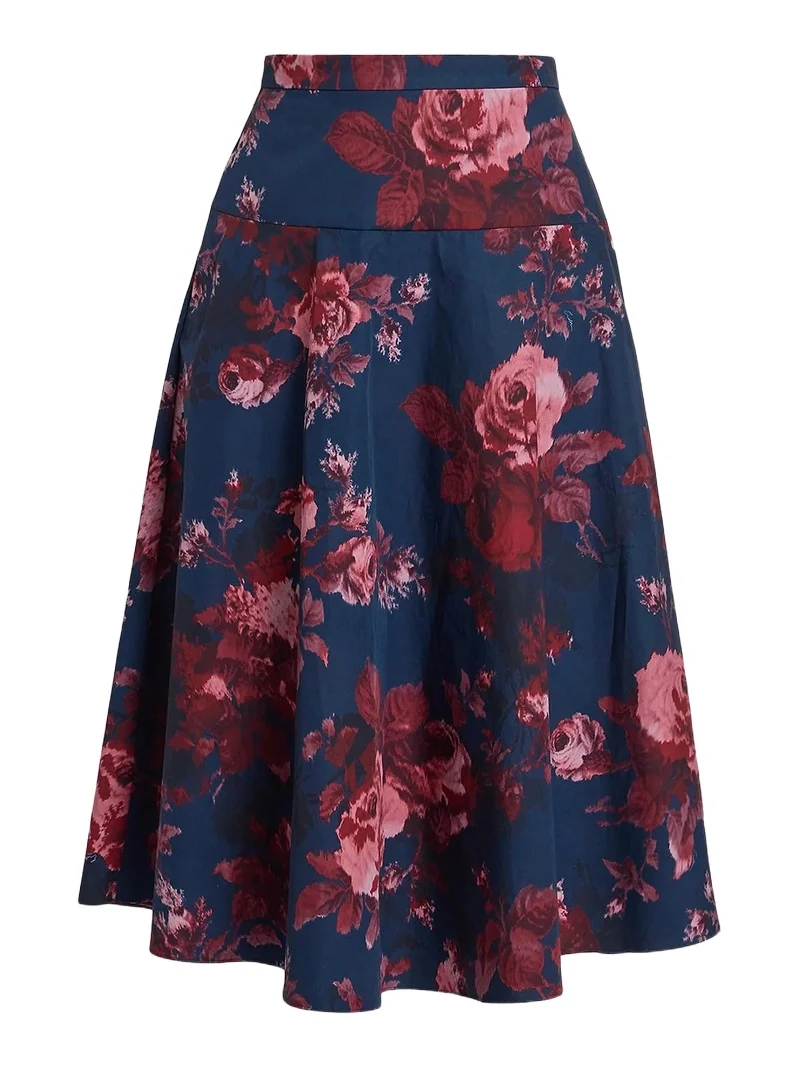 Women's Floral Cotton A-Line Midi Skirt Women's Floral Cotton A-Line Midi Skirt