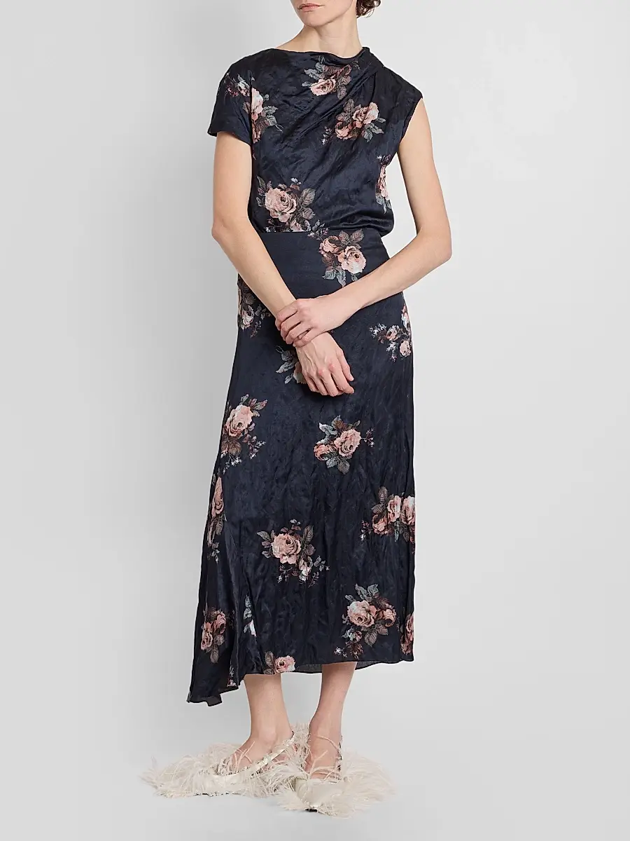 Erdem Women's Draped Floral Crushed Satin Top | Thumbnail 2