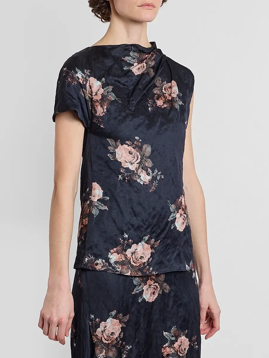 Erdem Women's Draped Floral Crushed Satin Top | Thumbnail 4
