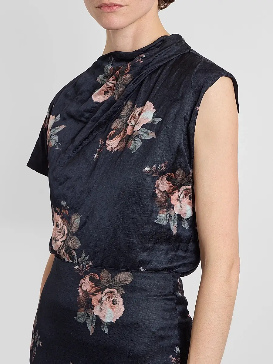 Erdem Women's Draped Floral Crushed Satin Top | Thumbnail 5