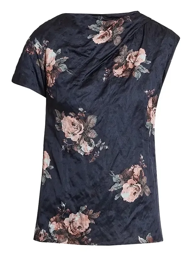 Women's Draped Floral Crushed Satin Top Women's Draped Floral Crushed Satin Top
