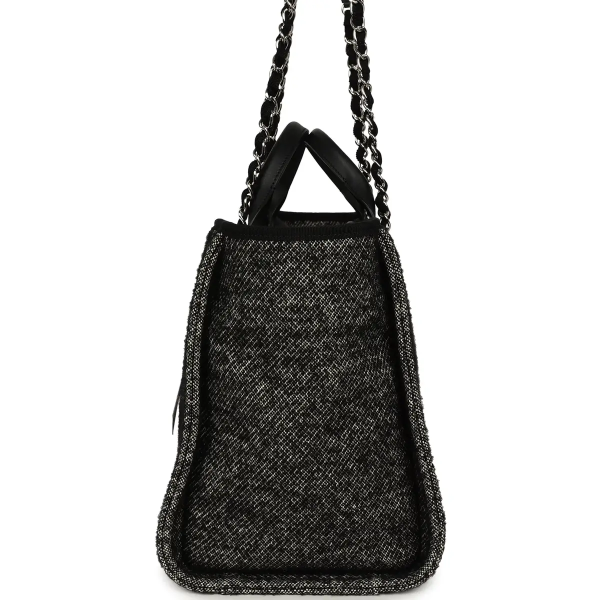 Chanel Chanel Medium Deauville Shopping Tote Black, White Wool, Leather Silver Hardware | Thumbnail 3 Chanel Chanel Medium Deauville Shopping Tote Black, White Wool, Leather Silver Hardware | Thumbnail 3