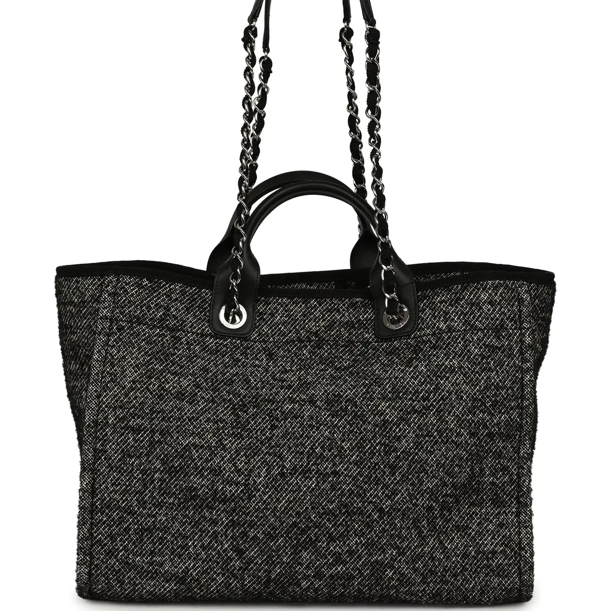 Chanel Chanel Medium Deauville Shopping Tote Black, White Wool, Leather Silver Hardware | Thumbnail 4 Chanel Chanel Medium Deauville Shopping Tote Black, White Wool, Leather Silver Hardware | Thumbnail 4