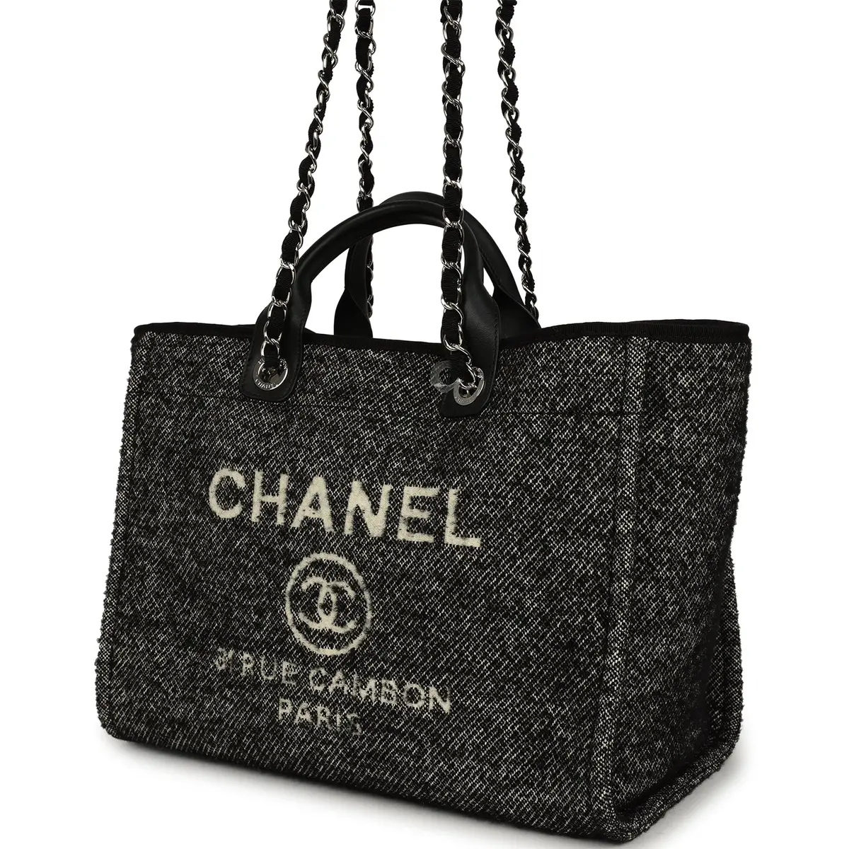 Chanel Chanel Medium Deauville Shopping Tote Black, White Wool, Leather Silver Hardware | Thumbnail 5 Chanel Chanel Medium Deauville Shopping Tote Black, White Wool, Leather Silver Hardware | Thumbnail 5