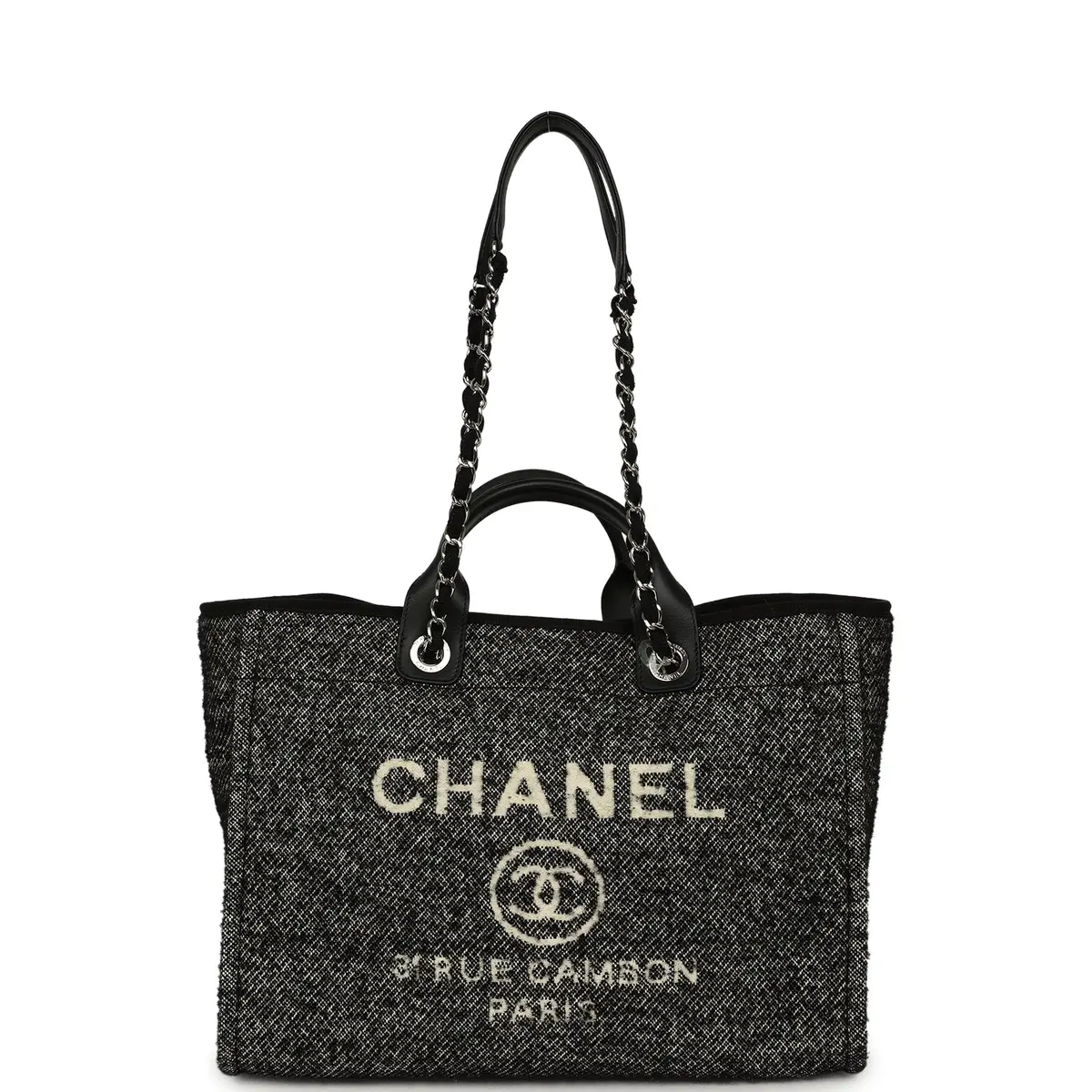 Chanel Chanel Medium Deauville Shopping Tote Black, White Wool, Leather Silver Hardware | Thumbnail 6 Chanel Chanel Medium Deauville Shopping Tote Black, White Wool, Leather Silver Hardware | Thumbnail 6