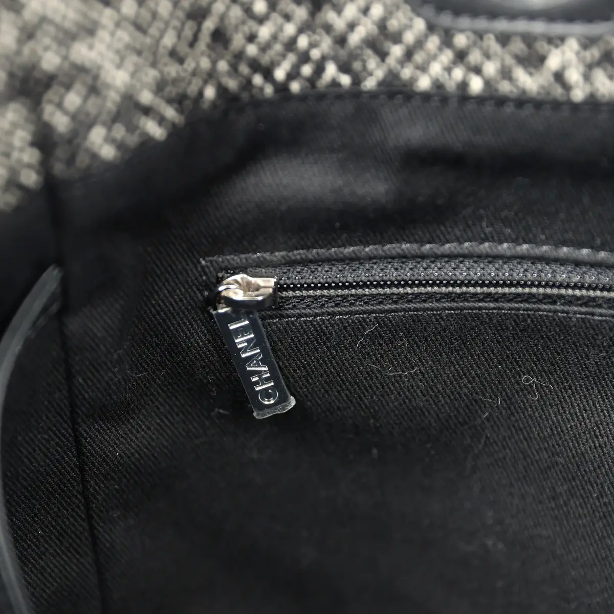 Chanel Chanel Medium Deauville Shopping Tote Black, White Wool, Leather Silver Hardware | Thumbnail 10 Chanel Chanel Medium Deauville Shopping Tote Black, White Wool, Leather Silver Hardware | Thumbnail 10