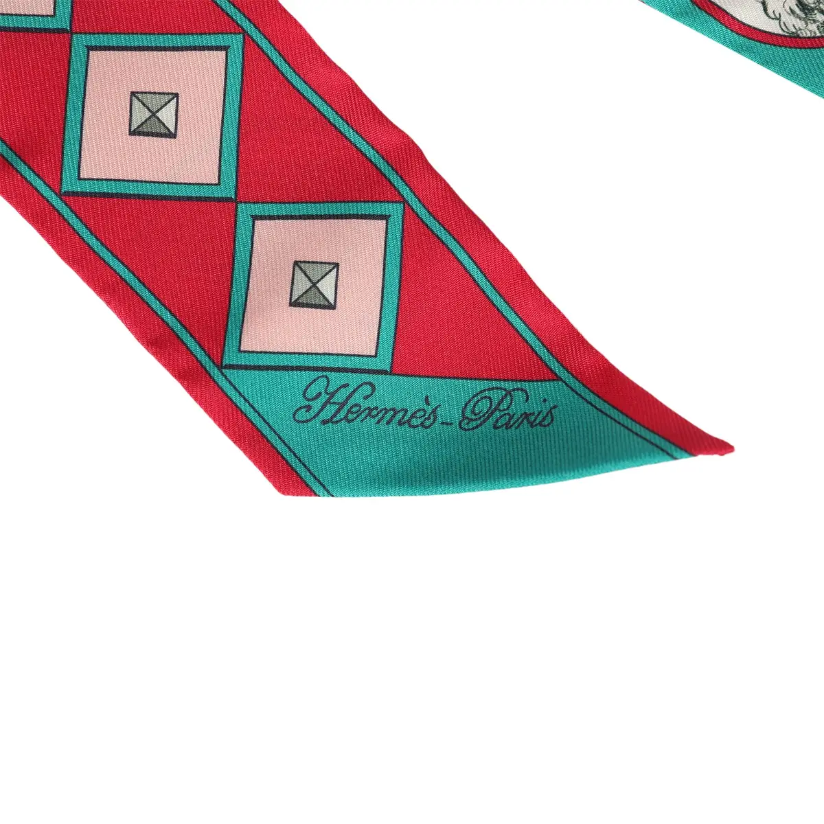 HERMÈS Hermes "Les Nouveaux Amoureux de Paris" Rose, Menthol, Bordeaux, Multi Silk Twilly Pair | Thumbnail 5 HERMÈS Hermes "Les Nouveaux Amoureux de Paris" Rose, Menthol, Bordeaux, Multi Silk Twilly Pair | Thumbnail 5