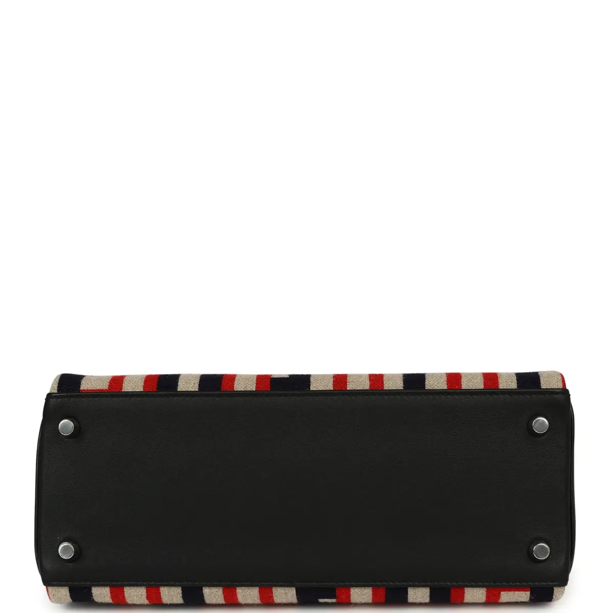 HERMÈS Hermes "Lettres Au Carre" Kelly Retourne 28 Black Swift and Ecru, Capucine, Bleu Indigo Toile De Camp Palladium Hardware | Thumbnail 6 HERMÈS Hermes "Lettres Au Carre" Kelly Retourne 28 Black Swift and Ecru, Capucine, Bleu Indigo Toile De Camp Palladium Hardware | Thumbnail 6