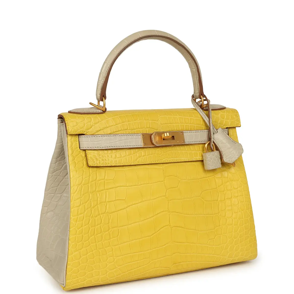 HERMÈS Hermes Special Order (HSS) Kelly Retourne 28 Mimosa, Beton Matte Alligator Brushed Gold Hardware | Thumbnail 2 HERMÈS Hermes Special Order (HSS) Kelly Retourne 28 Mimosa, Beton Matte Alligator Brushed Gold Hardware | Thumbnail 2