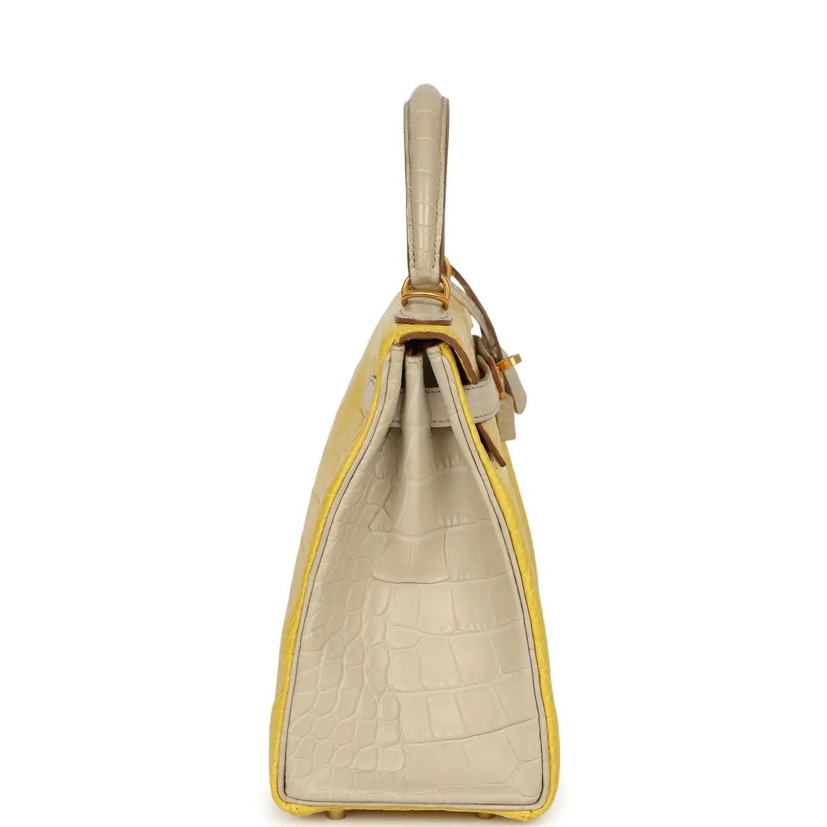 HERMÈS Hermes Special Order (HSS) Kelly Retourne 28 Mimosa, Beton Matte Alligator Brushed Gold Hardware | Thumbnail 3 HERMÈS Hermes Special Order (HSS) Kelly Retourne 28 Mimosa, Beton Matte Alligator Brushed Gold Hardware | Thumbnail 3