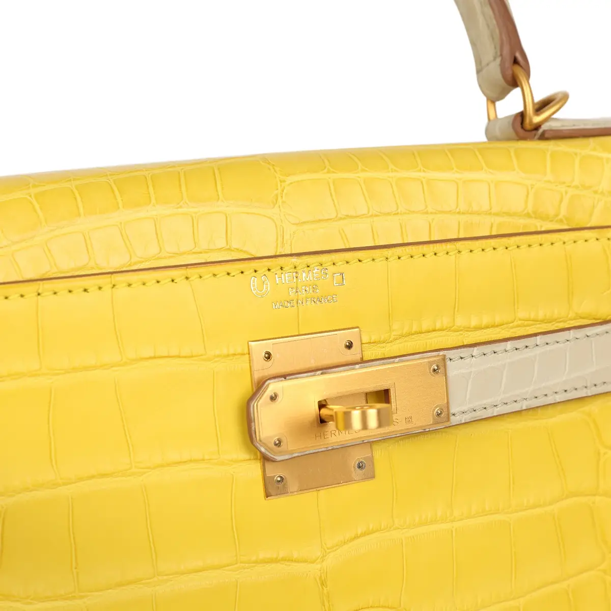 HERMÈS Hermes Special Order (HSS) Kelly Retourne 28 Mimosa, Beton Matte Alligator Brushed Gold Hardware | Thumbnail 7 HERMÈS Hermes Special Order (HSS) Kelly Retourne 28 Mimosa, Beton Matte Alligator Brushed Gold Hardware | Thumbnail 7