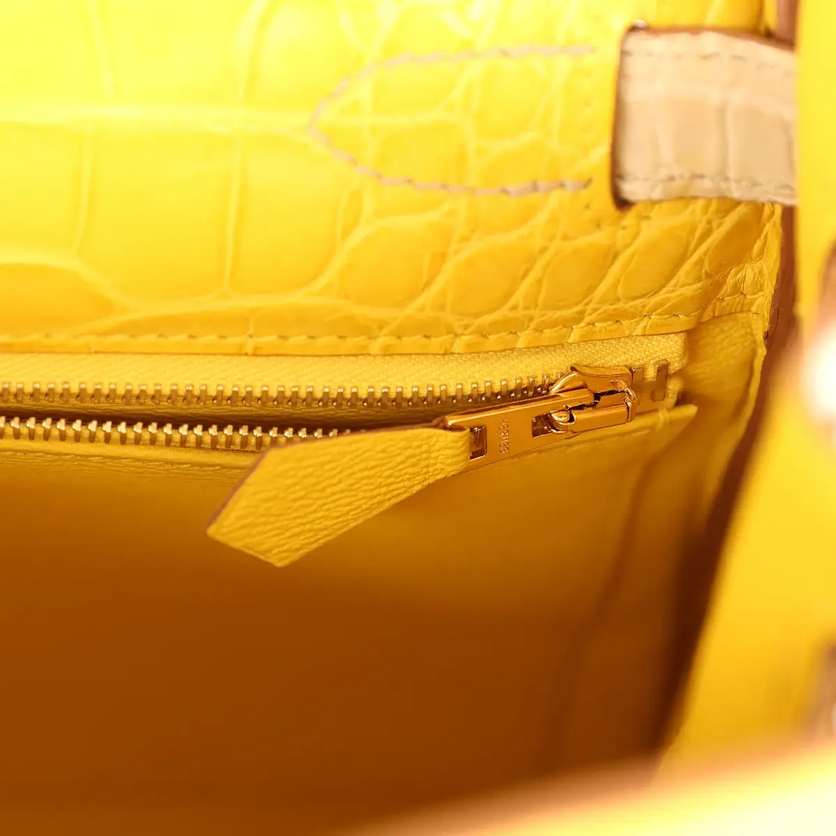 HERMÈS Hermes Special Order (HSS) Kelly Retourne 28 Mimosa, Beton Matte Alligator Brushed Gold Hardware | Thumbnail 9 HERMÈS Hermes Special Order (HSS) Kelly Retourne 28 Mimosa, Beton Matte Alligator Brushed Gold Hardware | Thumbnail 9