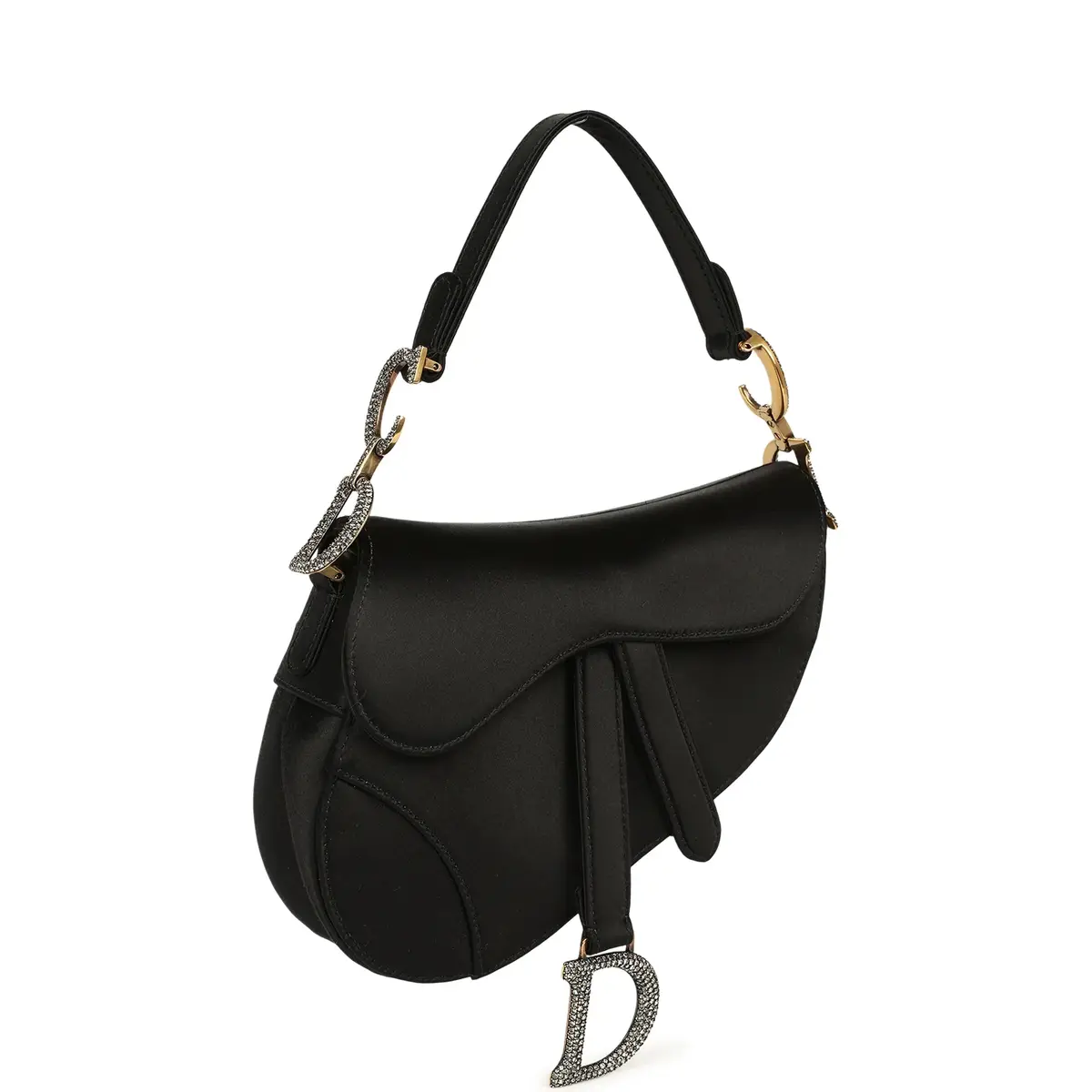 Dior Pre-owned Christian Dior Mini Saddle Bag Black Satin, Crystals Gold Hardware | Thumbnail 2 Dior Pre-owned Christian Dior Mini Saddle Bag Black Satin, Crystals Gold Hardware | Thumbnail 2