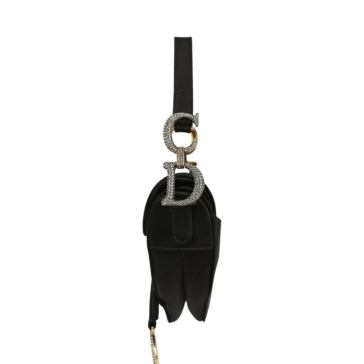 Dior Pre-owned Christian Dior Mini Saddle Bag Black Satin, Crystals Gold Hardware | Thumbnail 3 Dior Pre-owned Christian Dior Mini Saddle Bag Black Satin, Crystals Gold Hardware | Thumbnail 3