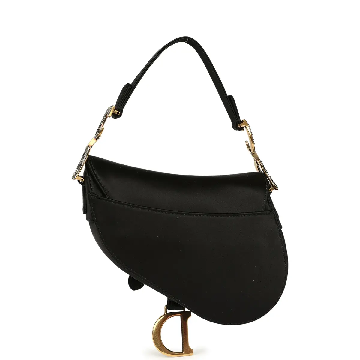 Dior Pre-owned Christian Dior Mini Saddle Bag Black Satin, Crystals Gold Hardware | Thumbnail 4 Dior Pre-owned Christian Dior Mini Saddle Bag Black Satin, Crystals Gold Hardware | Thumbnail 4