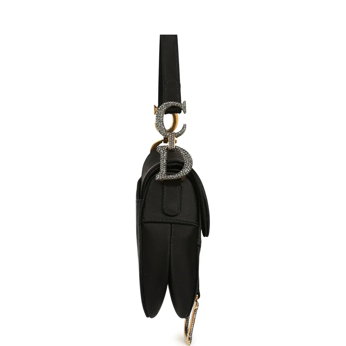 Dior Pre-owned Christian Dior Mini Saddle Bag Black Satin, Crystals Gold Hardware | Thumbnail 5 Dior Pre-owned Christian Dior Mini Saddle Bag Black Satin, Crystals Gold Hardware | Thumbnail 5