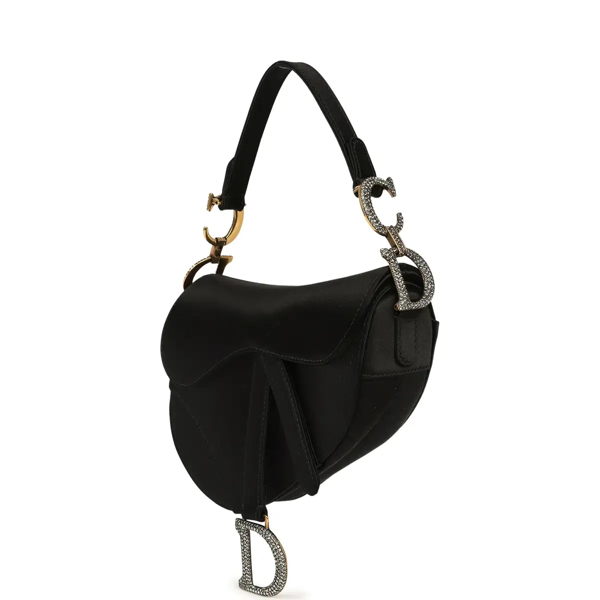 Dior Pre-owned Christian Dior Mini Saddle Bag Black Satin, Crystals Gold Hardware | Thumbnail 6 Dior Pre-owned Christian Dior Mini Saddle Bag Black Satin, Crystals Gold Hardware | Thumbnail 6
