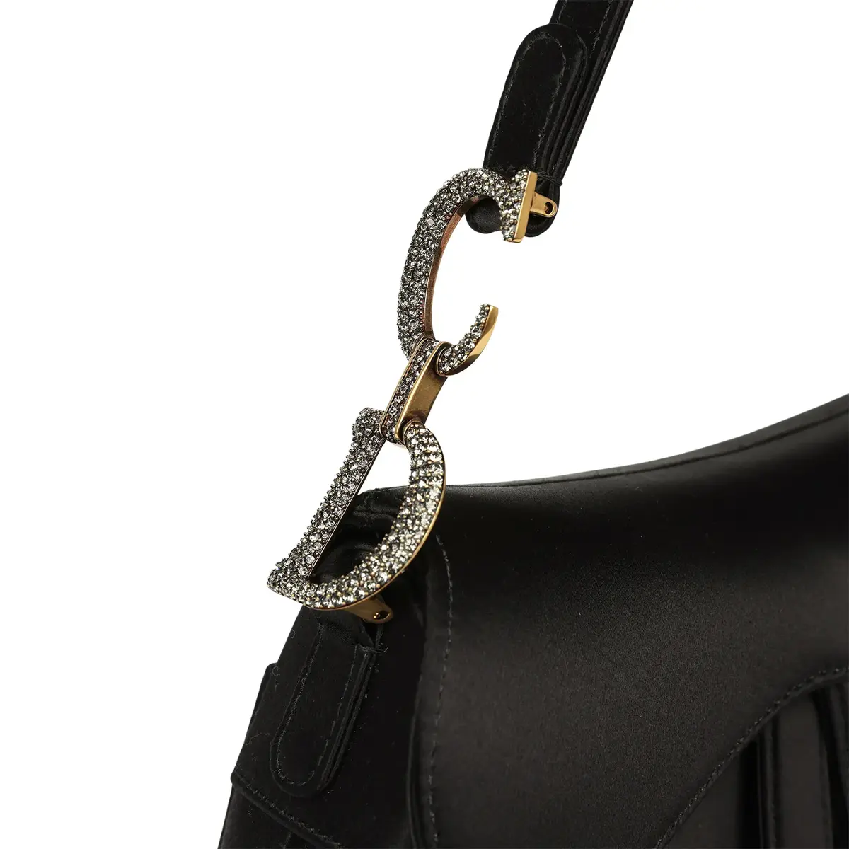 Dior Pre-owned Christian Dior Mini Saddle Bag Black Satin, Crystals Gold Hardware | Thumbnail 8 Dior Pre-owned Christian Dior Mini Saddle Bag Black Satin, Crystals Gold Hardware | Thumbnail 8