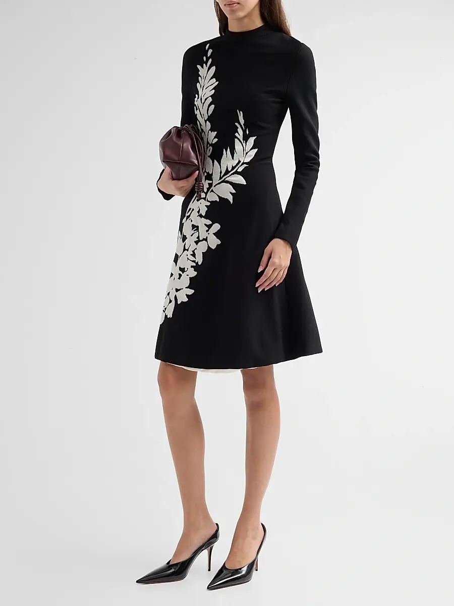 Lela Rose Women's Floral Velvet Jacquard Knit Dress | Thumbnail 4 Lela Rose Women's Floral Velvet Jacquard Knit Dress | Thumbnail 4